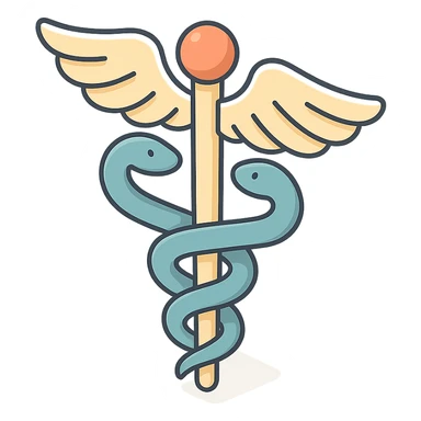 caduceus symbol, 2D isometric style, soft rounded shapes, clean contours, pastel palette, detailed shadows and highlights, modern illustration, transparent background sticker