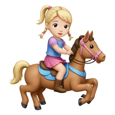 Character toddler girl with one  pigtail riding playhorse sticker