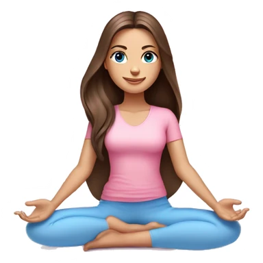 Brunette long hair and blue blue eyes yoga beautiful girl in light pink pink pink clothes sitting on a yoga mat sticker