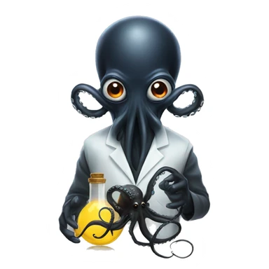 Black Alien Octopus with a scared scientist  sticker