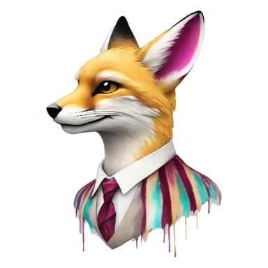 Beige cyan Pink magenta burgundy maroon cyan beige gray fox black stripes wearing gold jewellery gold piercings gold ear piercing gilded vintage watercolour tie dye black raven wings sticker