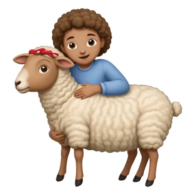 person clinging to belly of sheep sticker