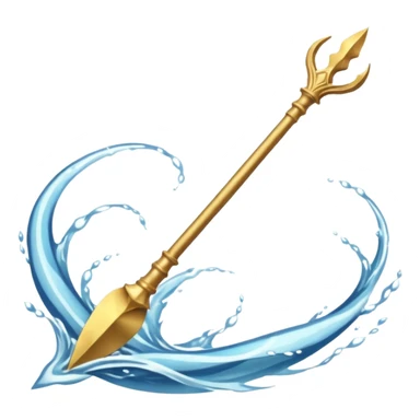 Golden three-pronged spear, water swirling around it, symbol of the sea. sticker