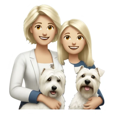 Family picture woman with blonde hair and daughter with dark brown hair and happy West Highland White Terrier sticker