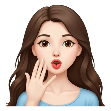  beautiful pale brunette girl with long hair sending an air kiss sticker