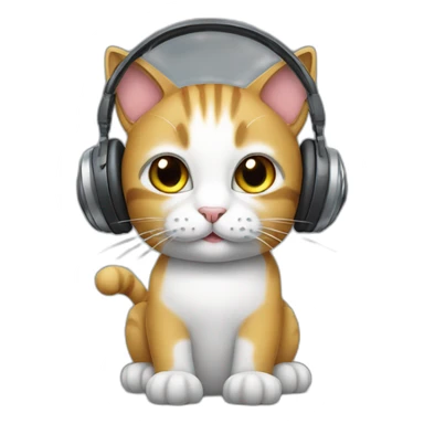 cat wearing headphones and a microphone sticker