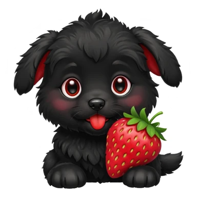 A black fluffy puppy with a strawberry sticker