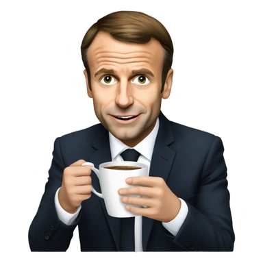 Emmanuel Macron drinking coffee from cup sticker