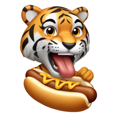 Tiger eating a hot dog sticker