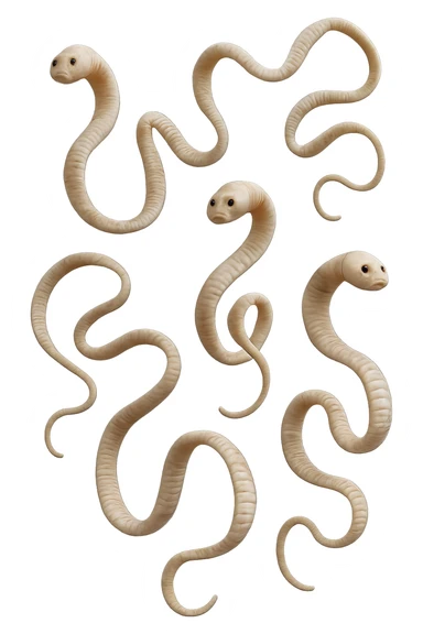 CINQUE PARASSITI COME LA TENIA FLUTTUANO IN ARIA, iperrealistico 4k sticker