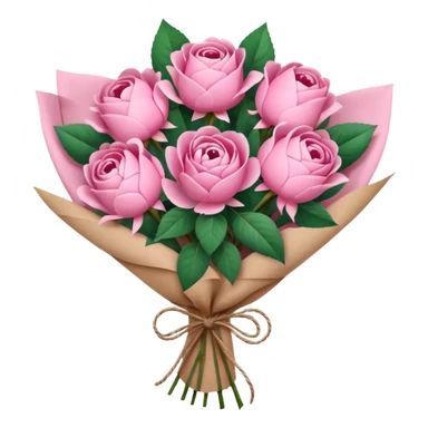 Bouquet of pink flower like rose and peony wrapped in kraft paper sticker