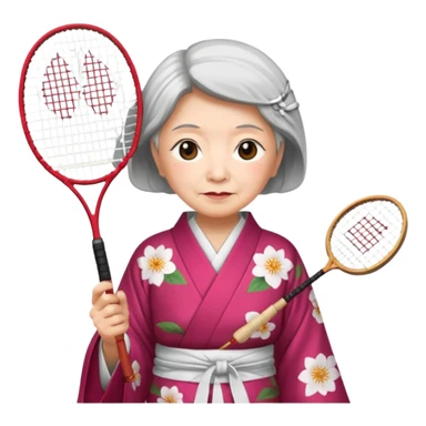 ancient japanese old woman cherry color with 1 badminton racket sticker