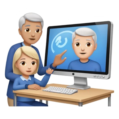 teaching somebody else in person, in the same place, watching the same monitor together, the trainee and trainer are in the similar age sticker