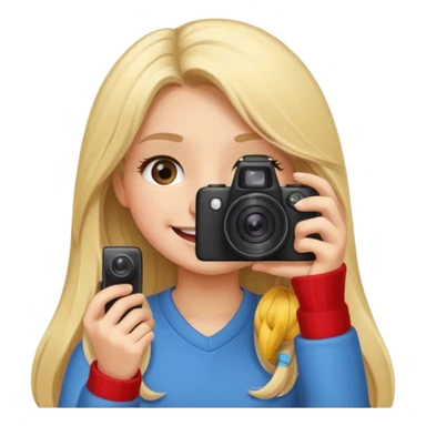 blonde girl photographer cartoon taking picture in middle of taking picture camera in front of face long hair smiling funny sticker