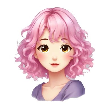 Gorgeous anime style shojo character with blushing face aesthetic and pretty colorful shiny gradient hair with hair garment trending style sticker