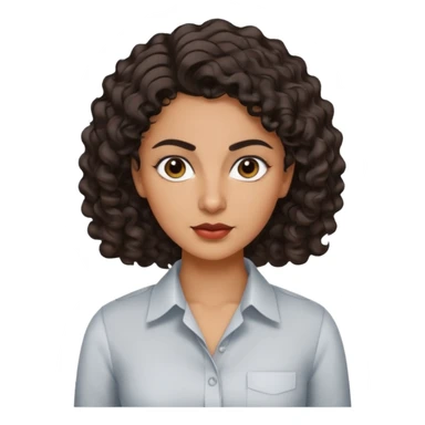 30 yr iranian woman dark brown hair curly wavy short hair, dress shirt, thick eyebrows sticker