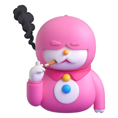 pink Doraemon smoking, close-up, detailed expression sticker