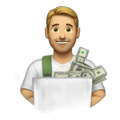 man with laptop and cash sticker