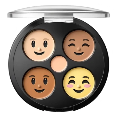 “3D emoji-style makeup product, a circular NYX face sculpting palette with three makeup pans inside (highlighter, contour, bronzer) in neutral tones. Realistic compact makeup item, soft shadows, glossy plastic lid, minimal Apple-style design, pastel background.” sticker