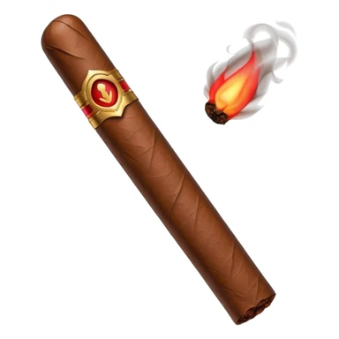 Emoji-style cigar icon, dark brown wrapper, subtle smoke, minimalistic, clean silhouette, metal details sticker