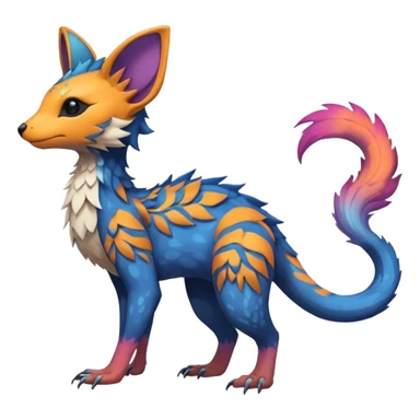 Beautiful pretty cool edgy elegant realistic Feral Rare Fantasy colorful vibrant Vernid-Trico-species-Fakemon-creature by LiLaiRa, random markings, tufted tail, tufted ears, full body sticker