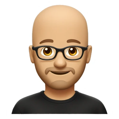 Bald man with round glasses, short beard, oval face, wearing a black t-shirt, with warm brown eyes, and smiling warmly sticker