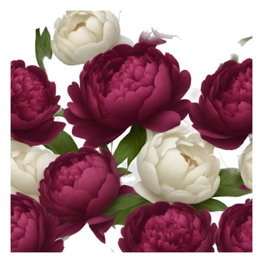 Big bouquet of burgundy peonies with a white satin ribbon sticker