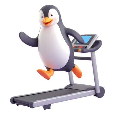 A penguin running on the treadmill sticker