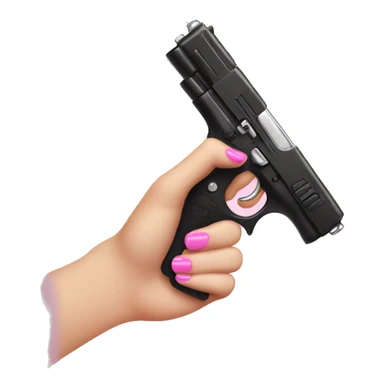 White girl hand with black nails holding a pink gun sticker