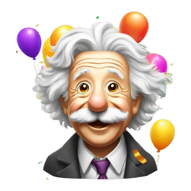 happy albert einstein with colourful confetti and party balloons sticker