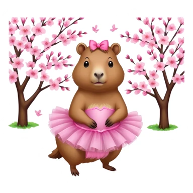 Cherry blossom-capybara wearing a pink tutu sticker