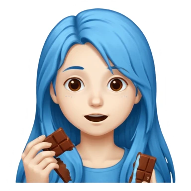 Long Blue haired person eating chocolate sticker