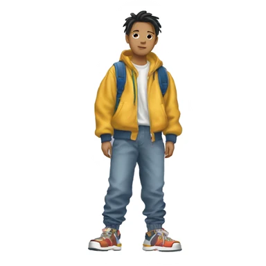 Japanese 2000s fashion on 4 boys, head to toe (wearing baggy clothes, and colourful clothing with a lot of accessories and platform shoes or sandals) sticker