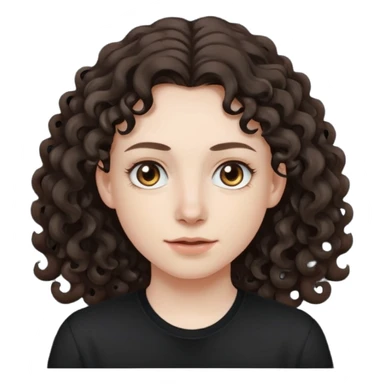 Pale skin, long curly dark brown hair, medium brown eyes. sticker