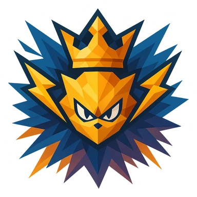 Super Sonic Legend inspired by Rocket League, stylized badge or emblem with crown, lightning bolts, dynamic energetic background, polygonal style sticker