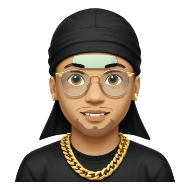lightskin man with a black durag,a cuban link chain,glasses, and flexing grillz sticker
