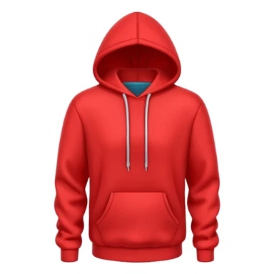 A 3D cartoon red hoodie with soft folds, drawstrings, and a casual fit, isolated plain background. plain , no texture. sticker
