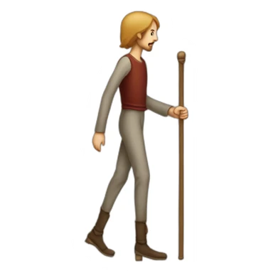 person with inhumanly long legs, wide pants, walking, medieval sticker