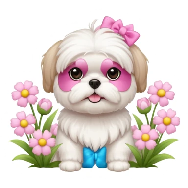 CUTE ALL WHITE SHIH TZU WEARING PINK WITH SPRING FLOWERS sticker