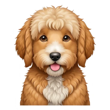 goldendoodle with apricot fur and a bernedoodle sticker