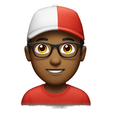 a young man with a red cap with black glasses sticker