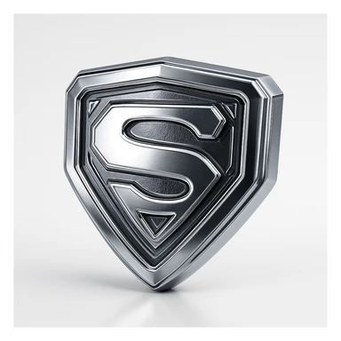 shiny chrome-style icon of a hero emblem, futuristic and bold sticker