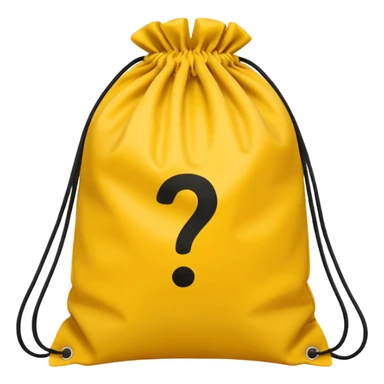 drawstring bag printed withoverstuffed with yellow question marks sticker