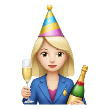 girl with Champagne bottle with party cap sticker
