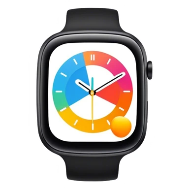 A modern smartwatch, black with a vibrant screen display showing only the time  sticker