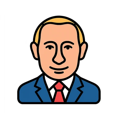 Cartoon Putin portrait in the style of an iPhone app icon, clean, modern, no text sticker