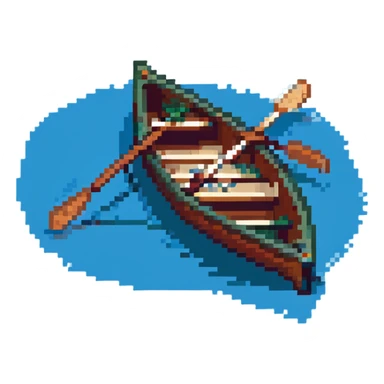 wooden rowboat with oars on water sticker