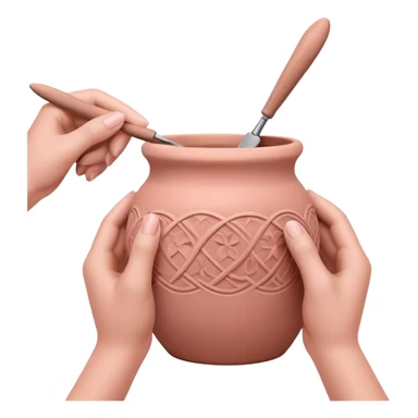 hands using pottery tools to add texture to pink clay, showing various texture tools creating patterns sticker