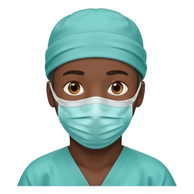 A dark-skinned man with brown eyes, wearing a teal surgical cap and face mask. sticker