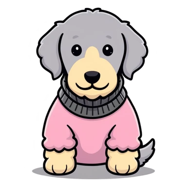 Golden doodle grey dog wearing a pink sweater sticker